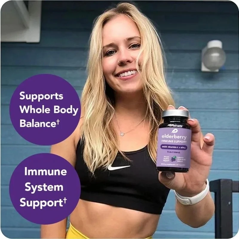 

Natural Elderberry Capsules with Zinc Vitamin C Garlic Echinacea - Immune System & Overall Health Support Supplement
