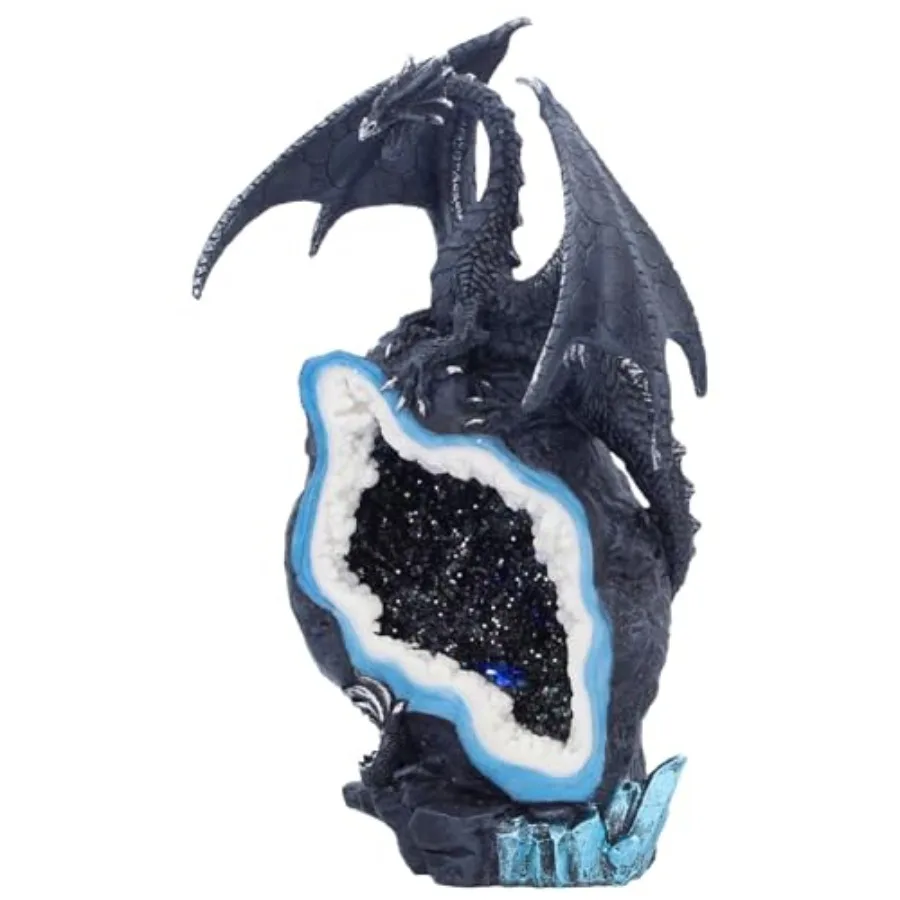Midnight Custodian Black Dragon Geode Light-Up Figurine 20.5cm Fantasy Decor, Gothic Home Accents, Dragon Collectible, Illumina