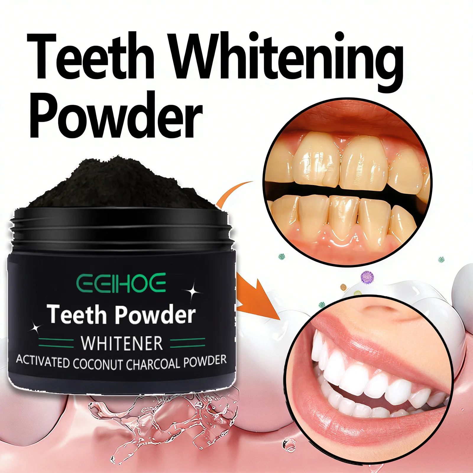 

Натуральный порошок для отбеливания зубов, очищения и удаления пятен для желтых зубов, безопасный для эмали, с углем и пищевой содой, ежедневный уход за полостью рта