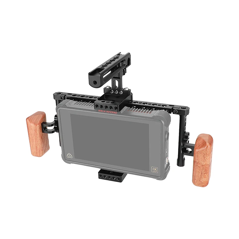 

CAMVATE Adjustable 7" Monitor Cage Rig Bracket Support With Dual Wooden Handgrips & Aluminum Top Handle For ATOMOS Ninja Inferno