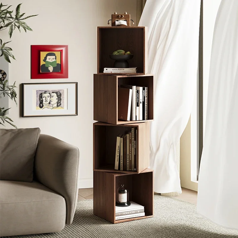 

For Solid wood small square box rotating bookshelf living room space saving storage shelf floor bookcase