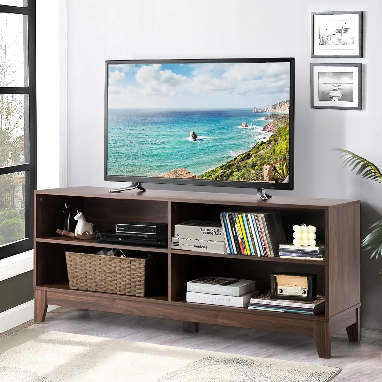 Umail-Wood TV Stand para TV, 55, 65 "tela plana, console de armazenamento em casa, centro de entretenimento, móveis