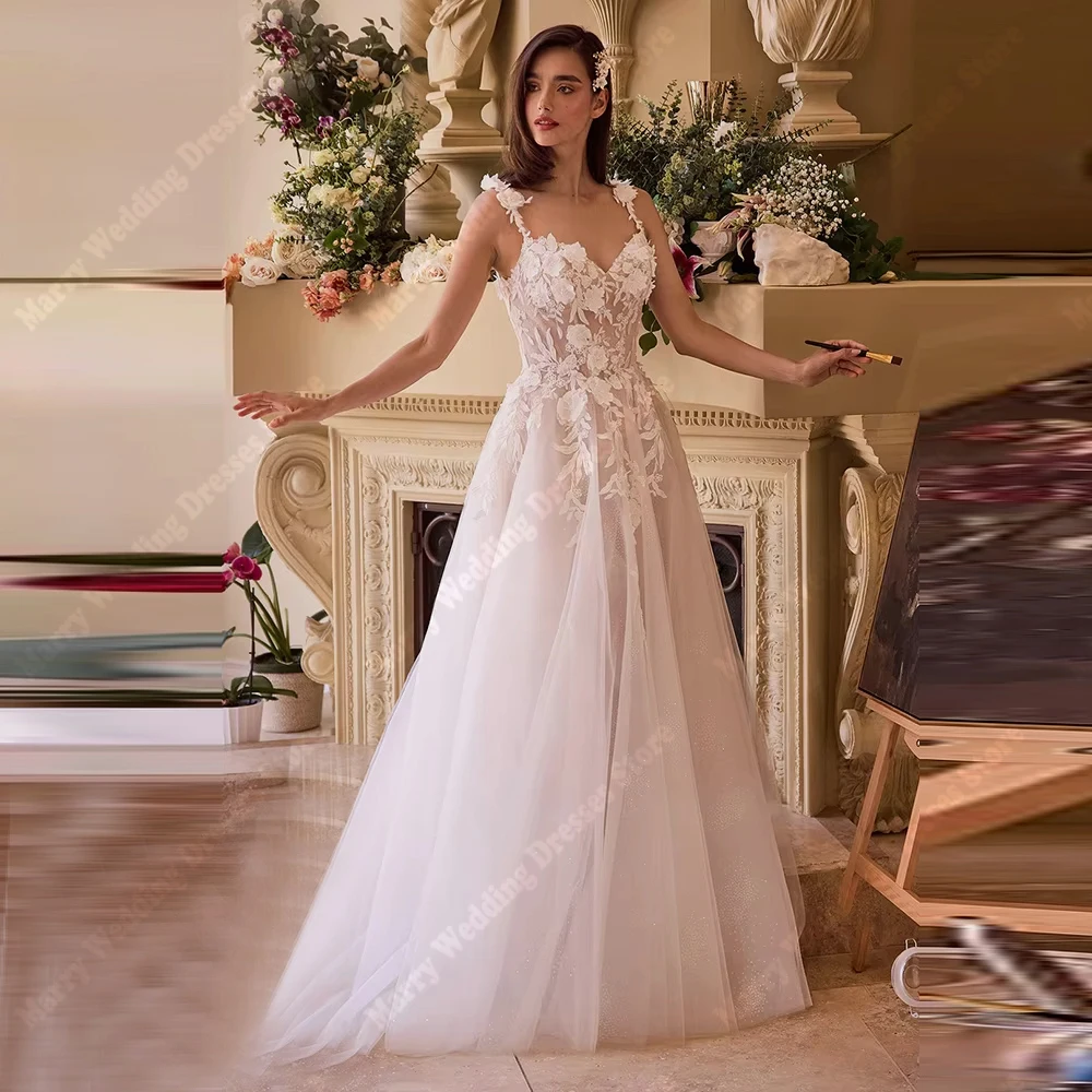 

Beautiful A Line Women Wedding Dresses Sweetheart Collar Lace Appliques Bridal Gowns Mopping Length Vestidos De Novia Customized