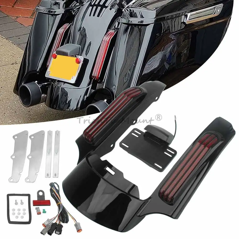 

For Harley Touring Road King Street Electra Glide FLHX FLTRXS 2014-2020 Motorcycle Rear Fender Extension Fascia w LED Tail Light