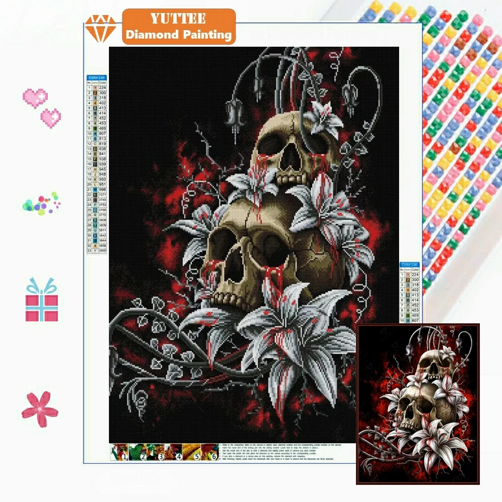 5D DIY Diamond Painting Crying Skull Horror Bloody Full Square Round Drill Cross Stitch Rhinestones Mosaic Embroidery Home Decor