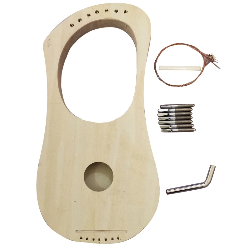 yunyun 7 Strings Lyre Harp DIY Kit Solid Basswood String Musical Instrument Handwork Painting Assembly for Amateur Beginner