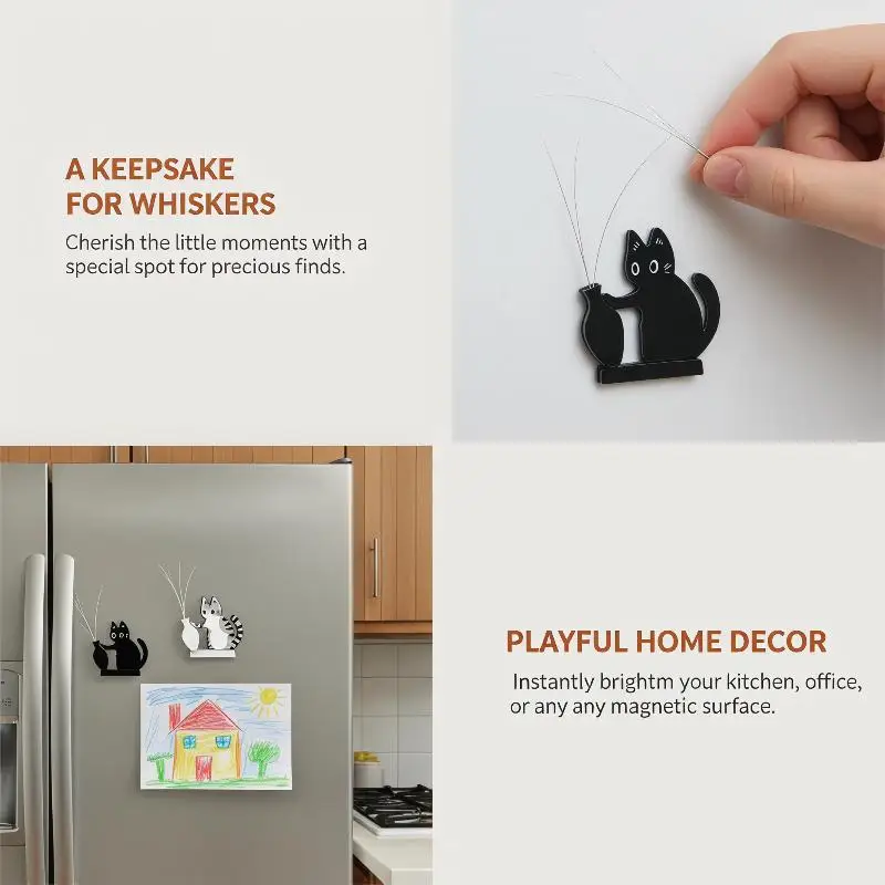 New Acrylic Cat Whiskers Collection Ornaments Magnetic Cartoon Cat Hair Storage Cat Pushing Vase Decor Refrigerator Magnet