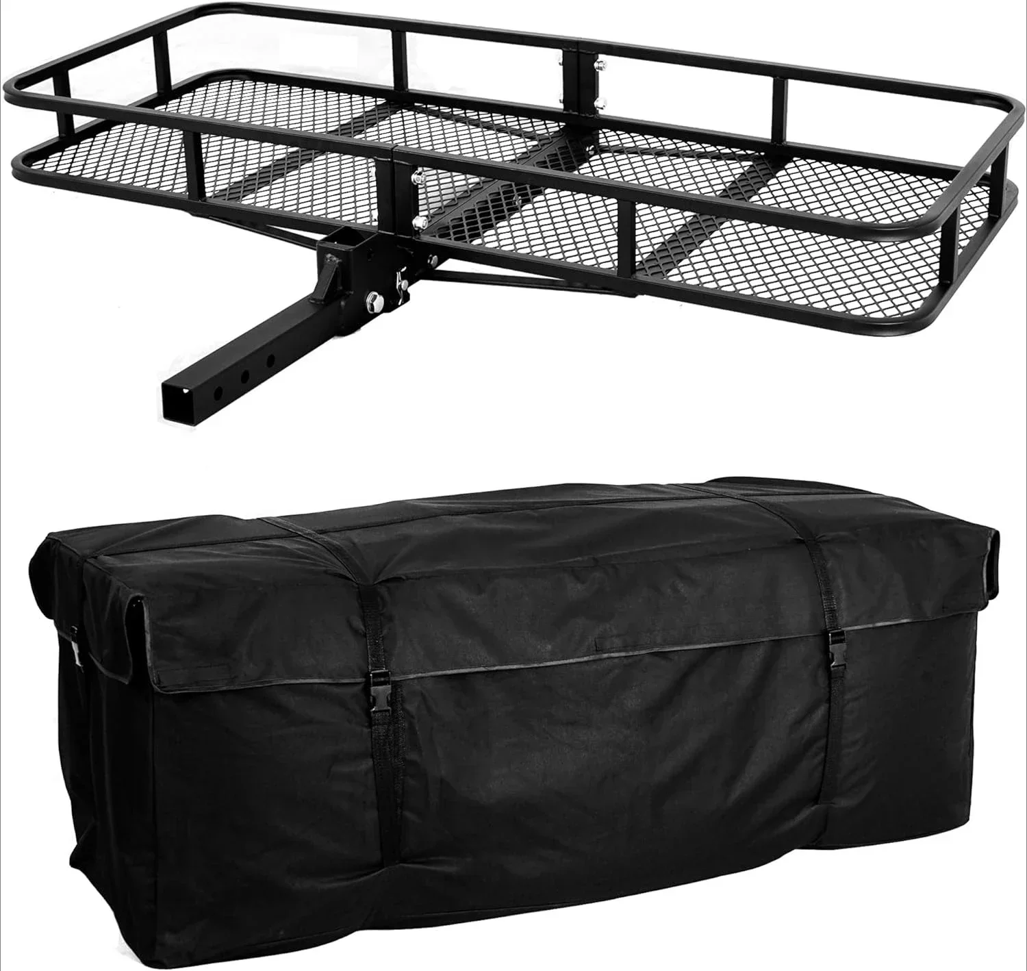 60 x 25 x 6 Inch Folding Hitch Cargo Rack Carrier with Waterproof Cargo Bag, 500 Lbs Capacity Heavy Duty 2 Inch Receiver