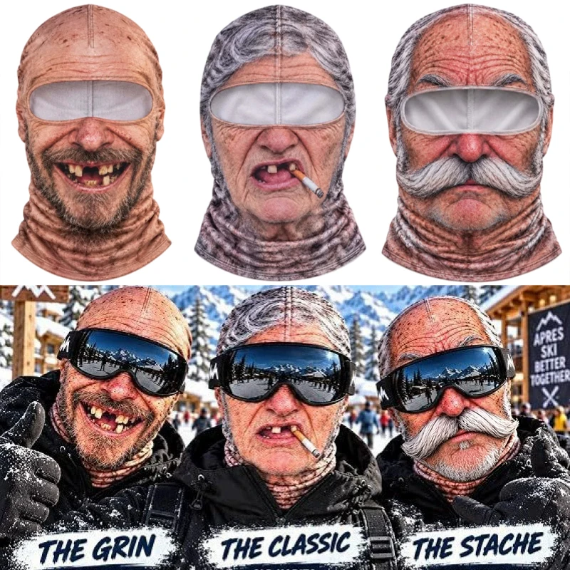 Funny Old Man Ski Mask Realistic Face Balaclava Summer Winter 3D Printed Full Face Mask for Skiing Snowboarding Outdoor Sports