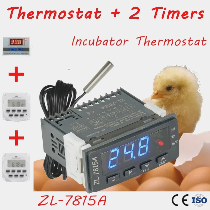 

Контроллер инкубатора ZL-7815A с таймером, для автоматического переворота яиц или вентилятора, 2 в 1, STC-1000, XH-W3001 или W1209, Lilytech