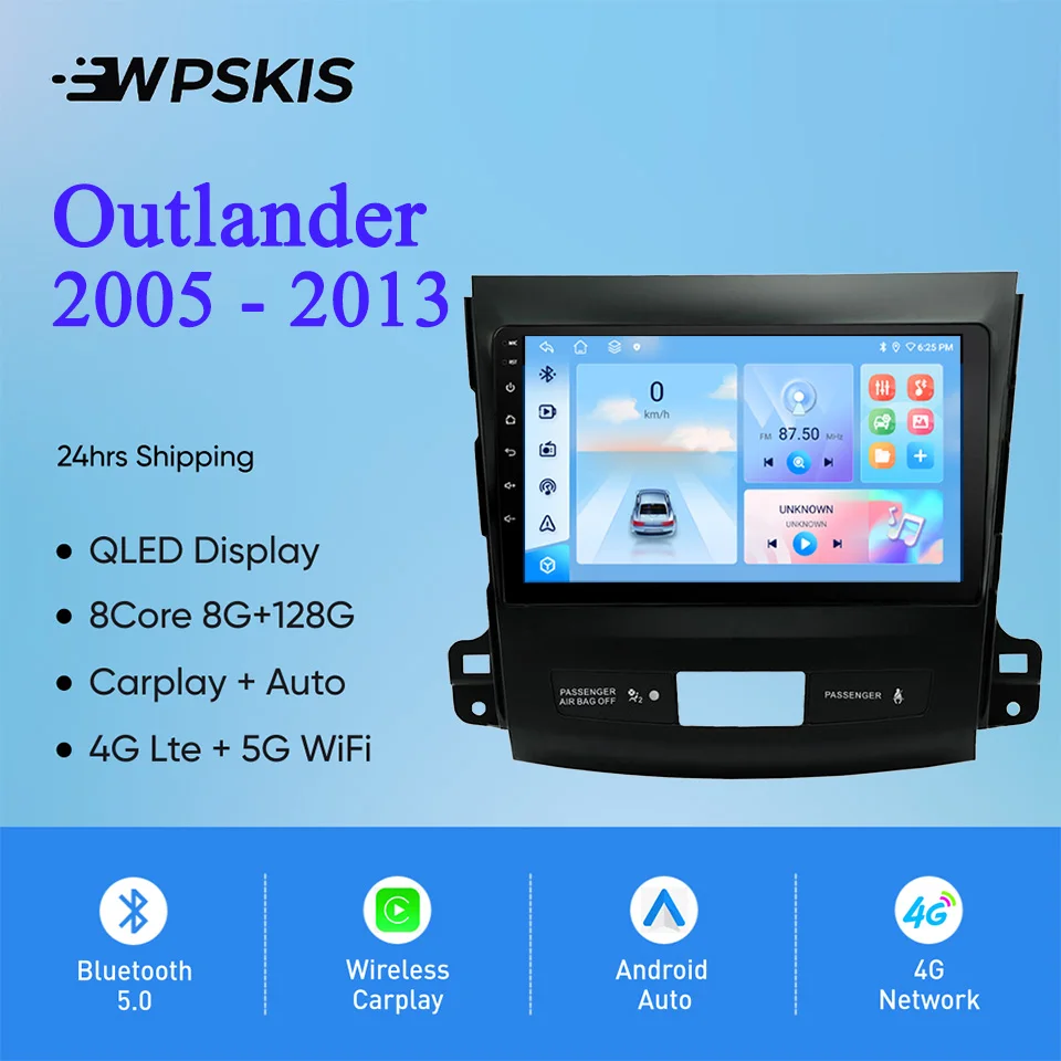 

9" QLED Android 14 8G+128G Car Radio Stereo For Mitsubishi Outlander 2005 - 2013 GPS Navigation Head Unit Carplay 4G Lte WiFi BT