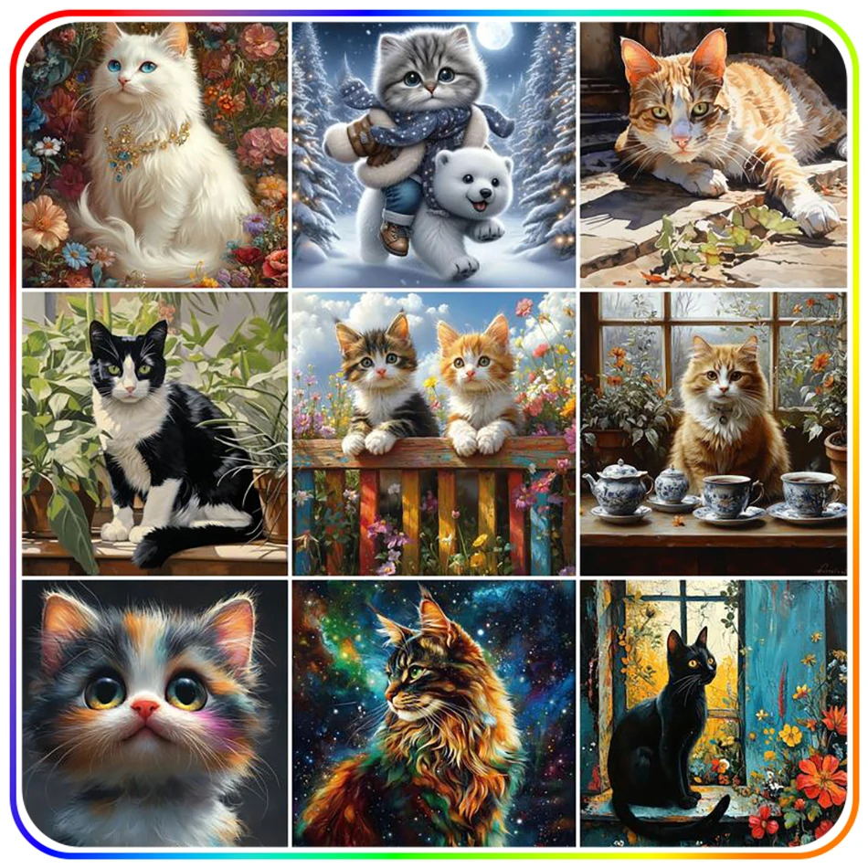 

SDOYUNO Diamond Painting Tools And Accessories Animals Rhinestones cats Full Square Round Drill Wall Art Picture Embroidery Kits