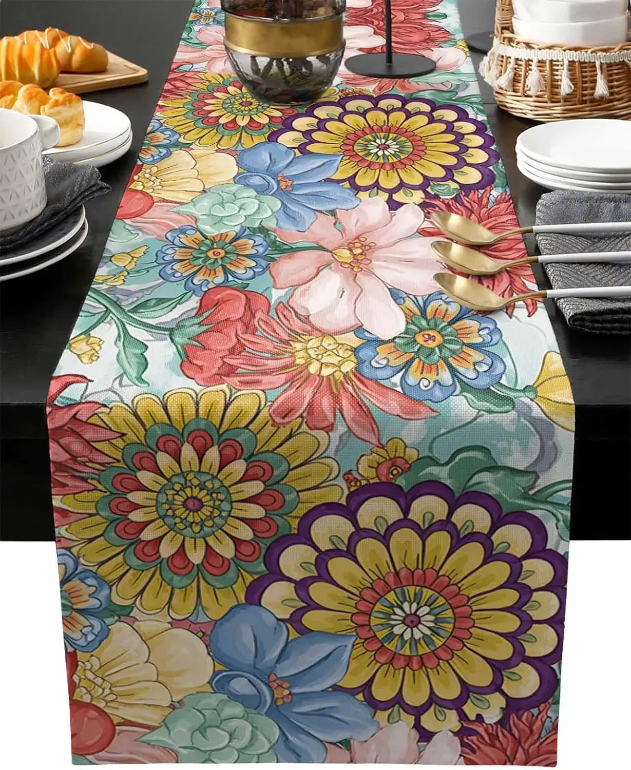 

Boho Mandalas Flower Table Runner Dresser Scarf Table Decor Farmhouse Kitchen Dining Table Runner Holiday Party Decor
