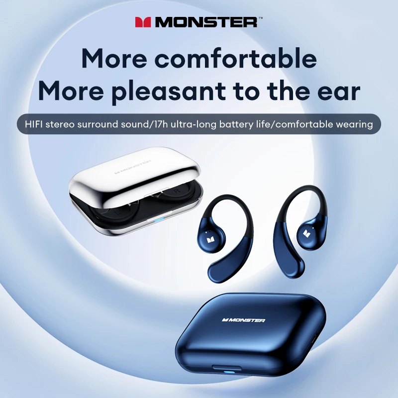 Monster XKO09 Wireless Bluetooth 5.4 Headphones HiFi Stereo Noise Reduction OWS Earphones with Mic Long Endurance Sports Earbuds