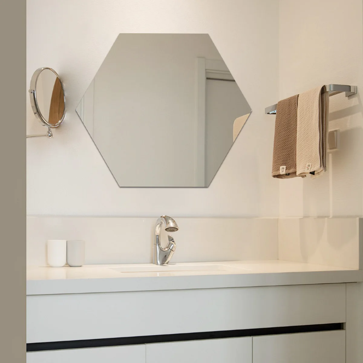 Hexagon Mirror Wall Decals- Self-Adhesive Geometric Decor for Bedroom & Bathroom