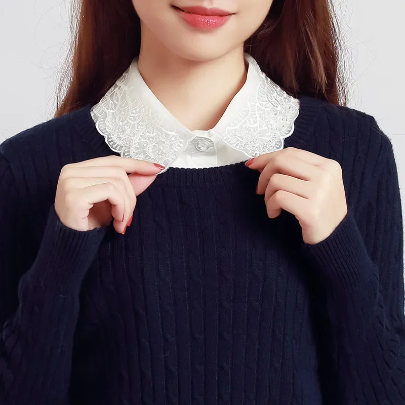 Fashion 2025 Front Tie White Fake Collar for Women Stand Detachable Collar Fake Girls Vintage Lace Ladies False Blouse Collar
