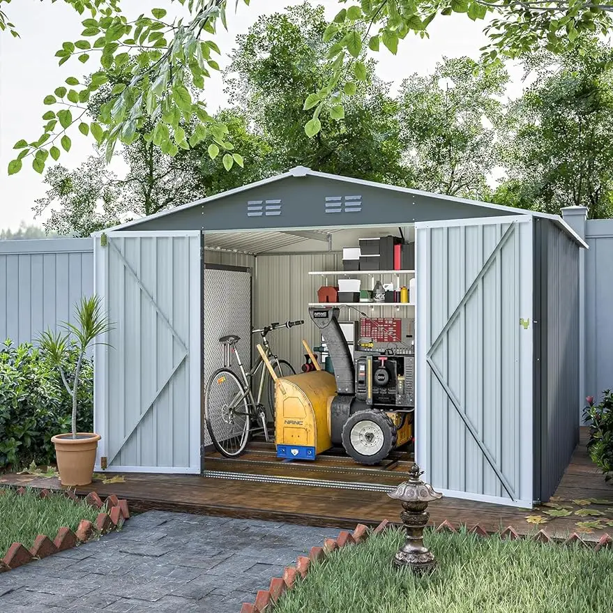 

10 x 8 Outdoor Storage, Steel Metal Shed with Lockable, Utility and Tool Storage, Oversized Tool Sheds for Backyard Patio,