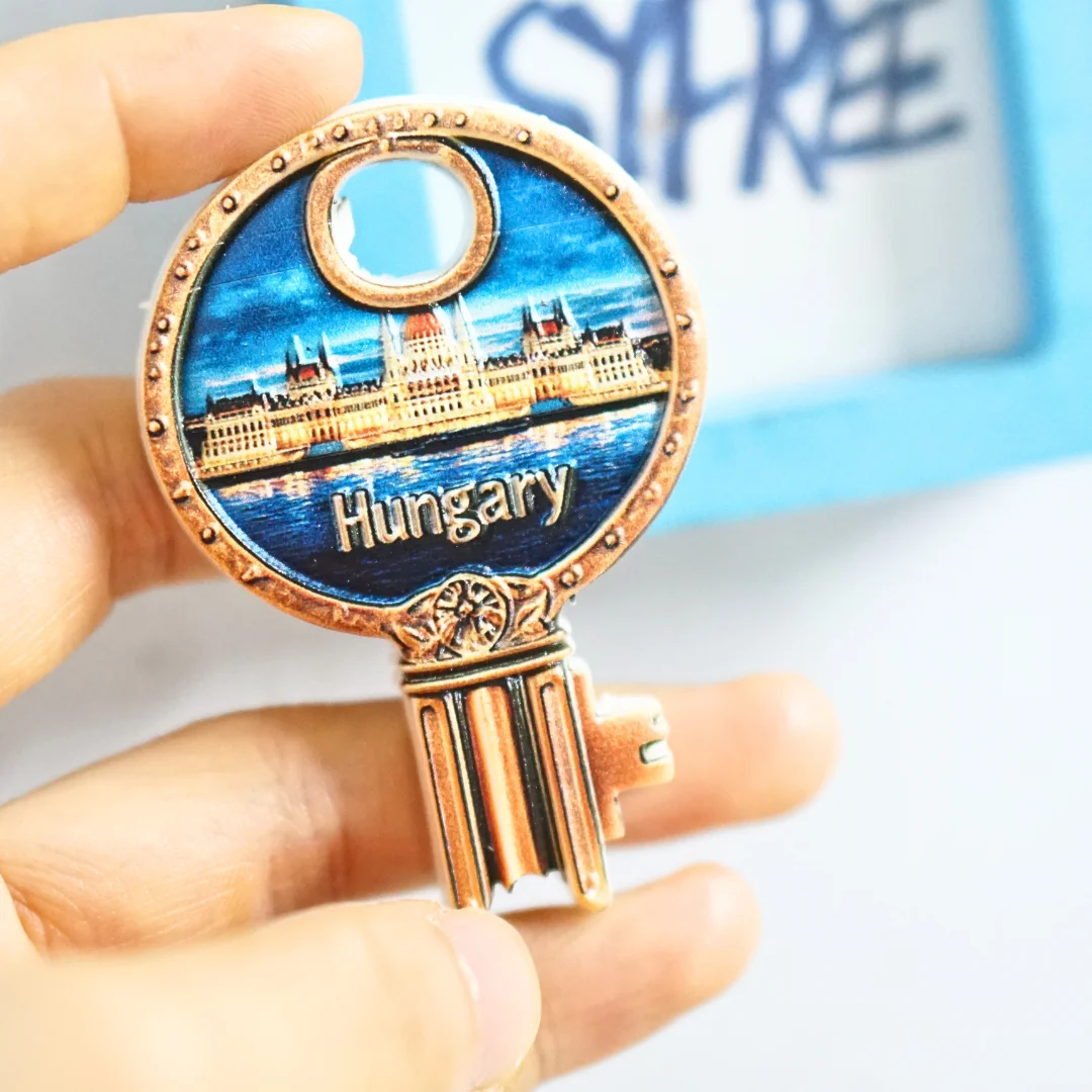 

1pc, Hungary Fridge Magnets, Key Shape Fridge Stickers, Hungary Travel Scenery Fridge Stickers, Home Decorations, Photo Fridge S