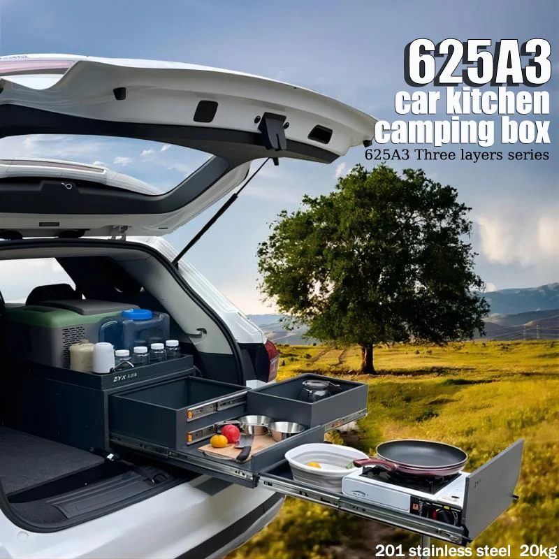 Car Trunk Kitchen Camping Telescopic Box 625A3 Wide-body Three-layer  Storage Box Car Camping Trunk Organizer Accessories