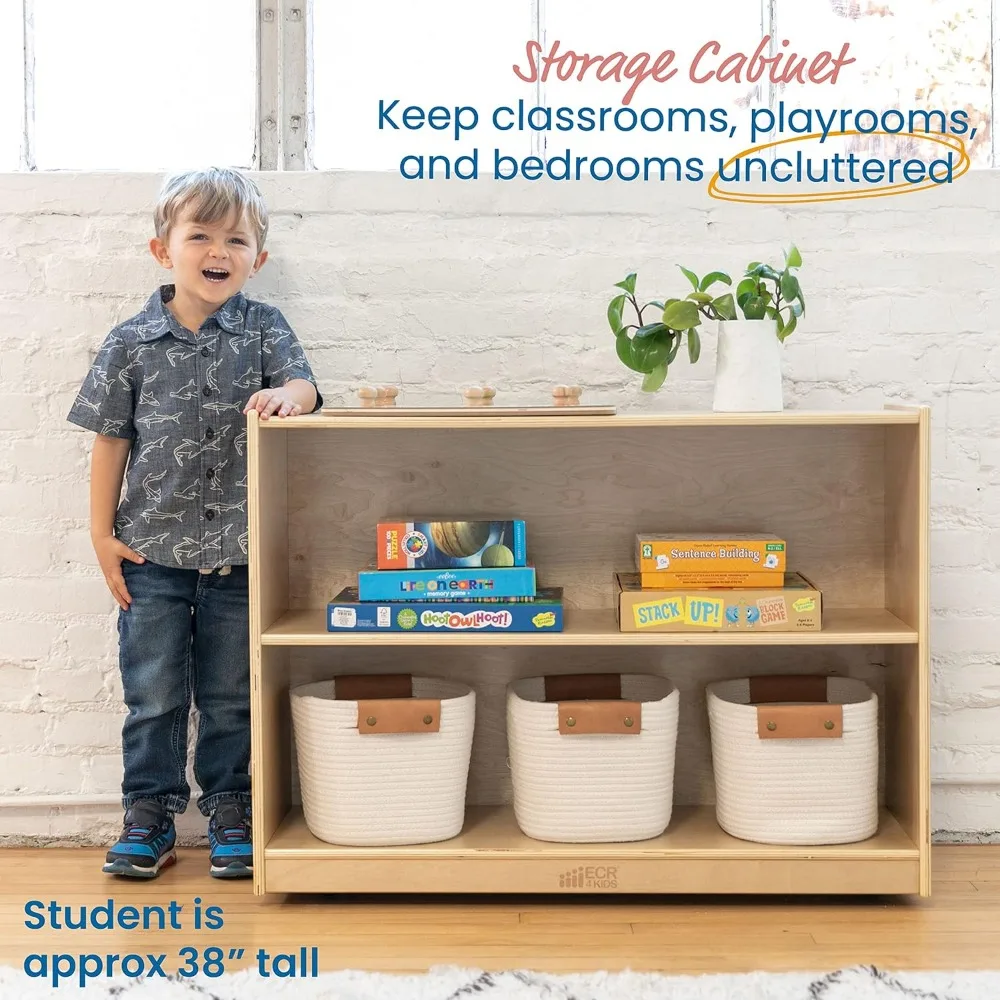 2-Shelf Mobile Storage Cabinet, Classroom Furniture, Natural