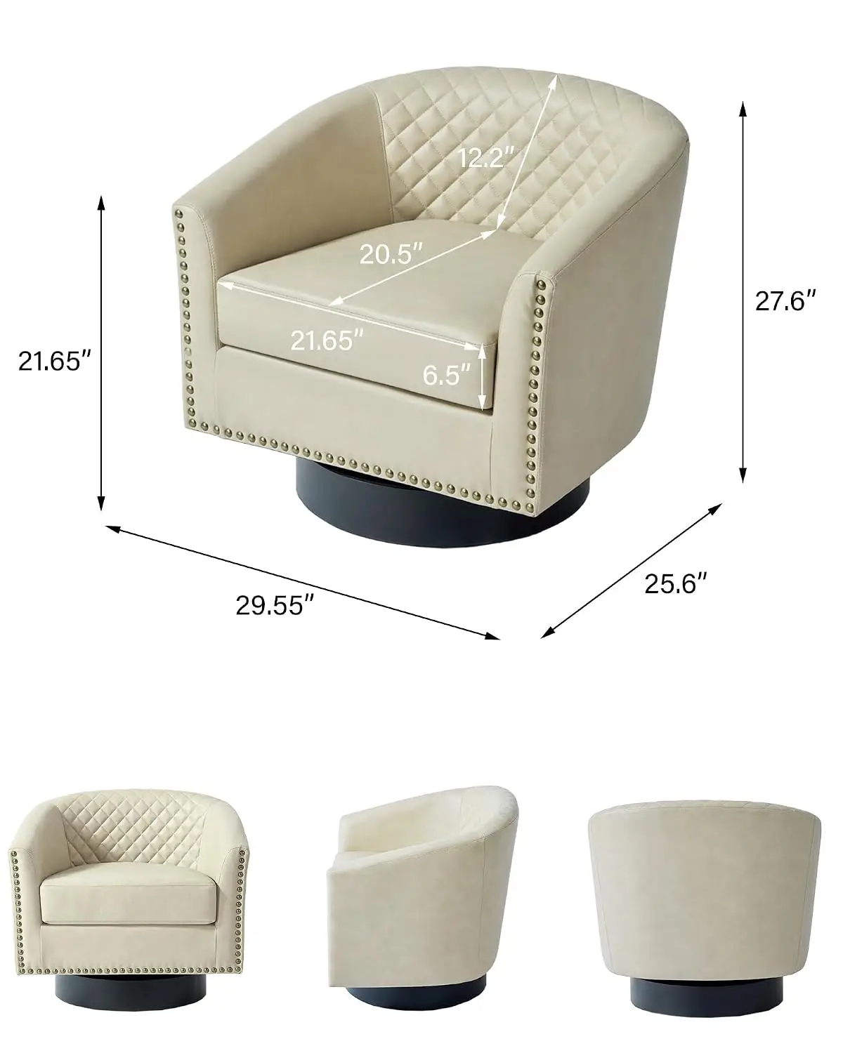 Faux Leather Swivel Barrel Chair Lounge Sofa Solid Wood Frame & Metal Base High-Density Foam Seat For Living Room, Customized