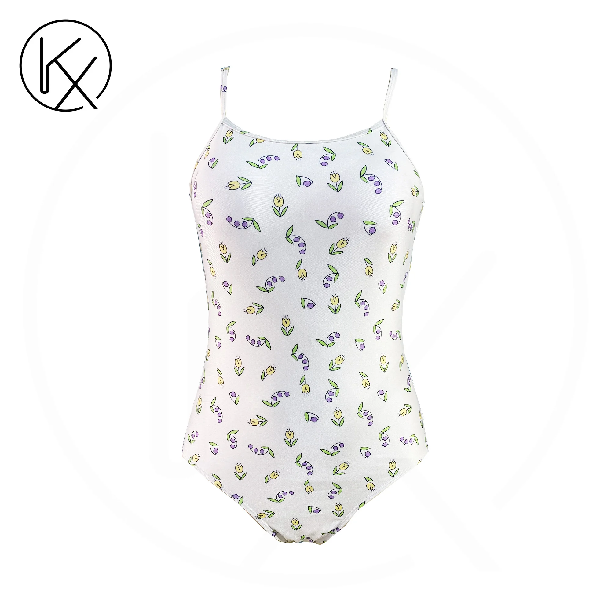 kaixiggmm Racing training swimsuit cute white small flower tight one-piece purple triangle pure desire suspender slim fit