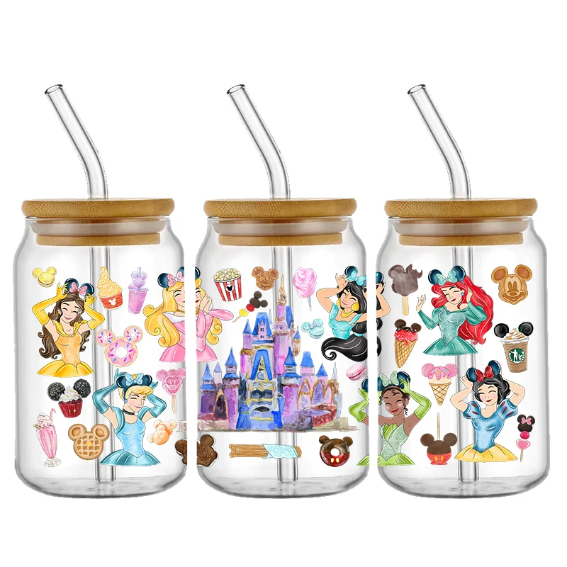 Cartoon Disney Micky Snacks 16OZ UV DTF Cup Wraps Transfer Sticker For Glass Libbey Can Bottle Selfadhesive Washable DIY Custom