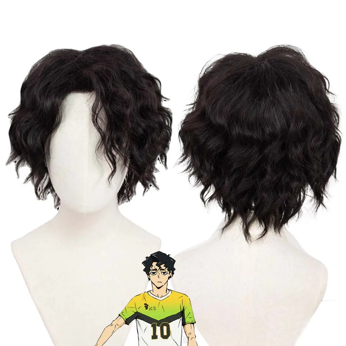 

Хэллоуин Мужчины Аниме Сакуса Киёоми Синтетический Короткий Черный Волнистый Парик