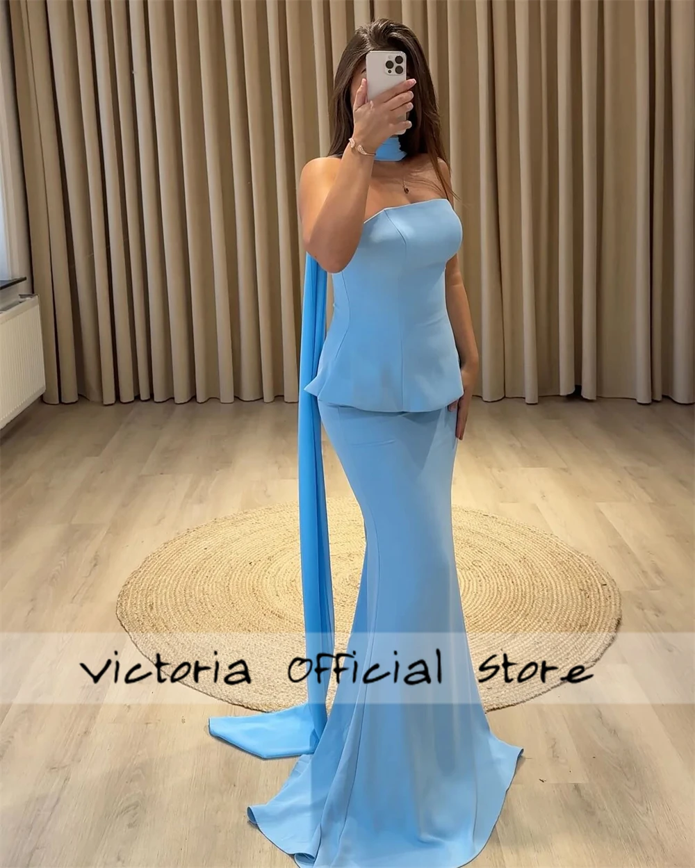 Vestidos de fiesta sin tirantes con bufanda azul, vestidos de novia sin mangas, drapeados hasta el suelo, فساتmavera2025 personalizados