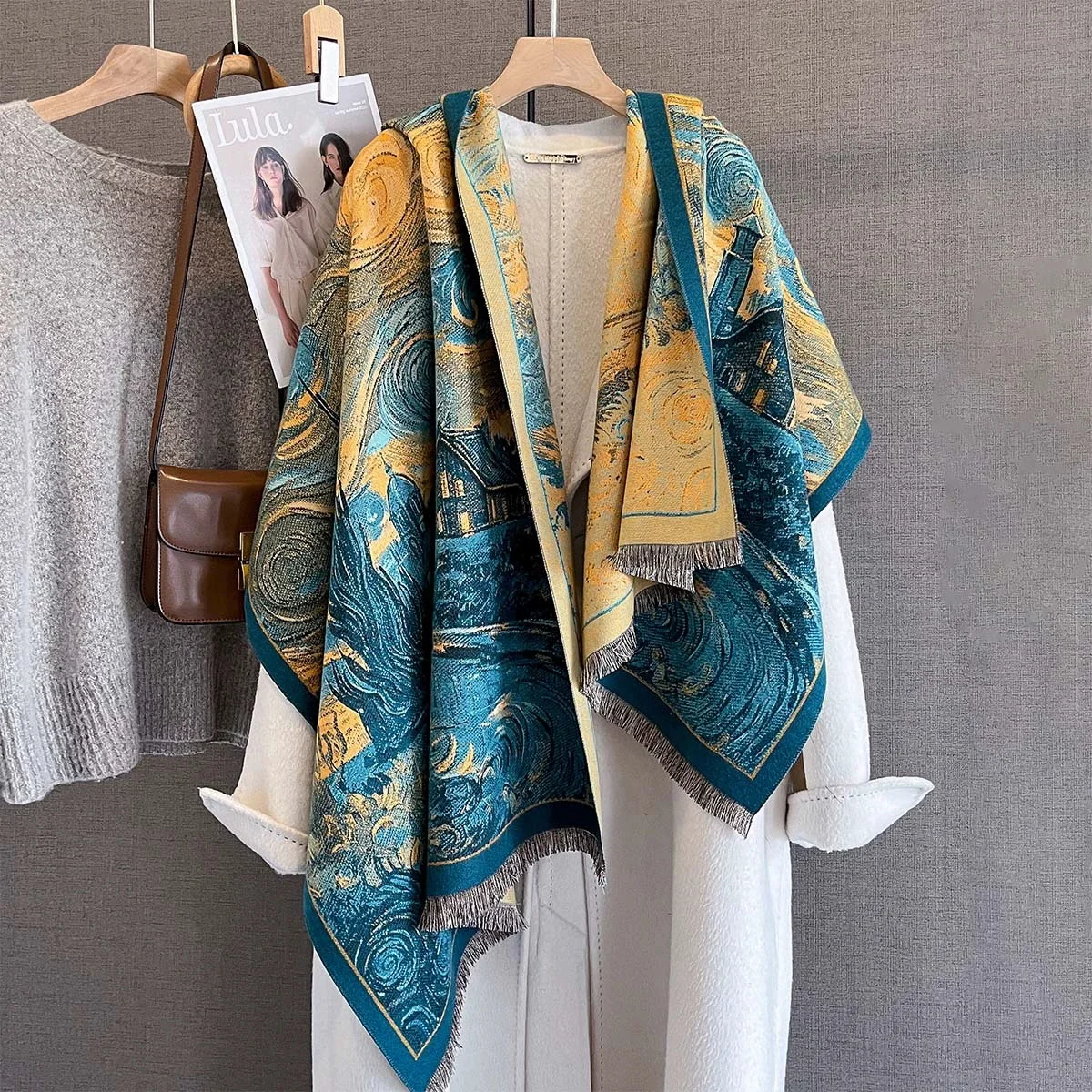 

Роскошный женский зимний шаль из искусственного кашемира, толстый теплый жаккардовый шарф, высококачественный двусторонний шарф из пашмины для женщин от