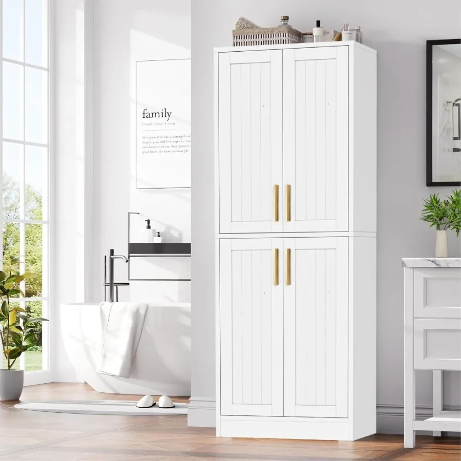 خزانة مخزن المطبخ، خزانة تخزين طويلة مع أرفف قابلة للتعديل و4 أبواب، خزانة قائمة بذاتها لـ Dinin