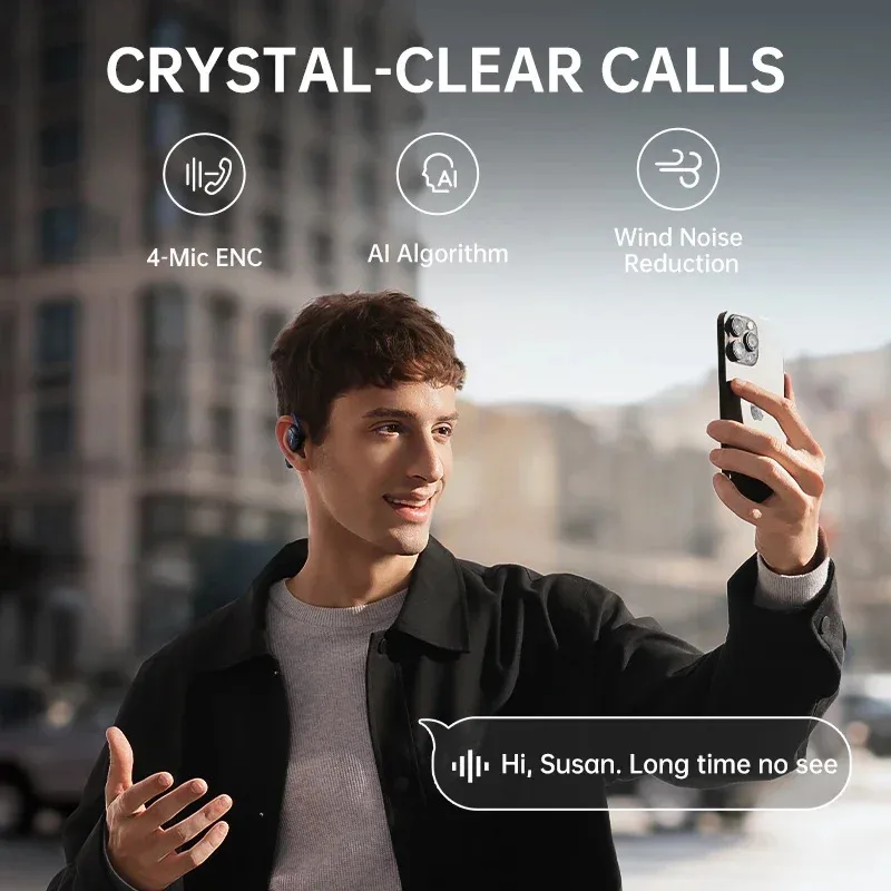 2026 Fit سماعات أذن رياضية لاسلكية مفتوحة الأذن بلوتوث 5.4 خطافات أذن كبيرة باس سماعات أذن رياضية وقت اللعب 60 ساعة