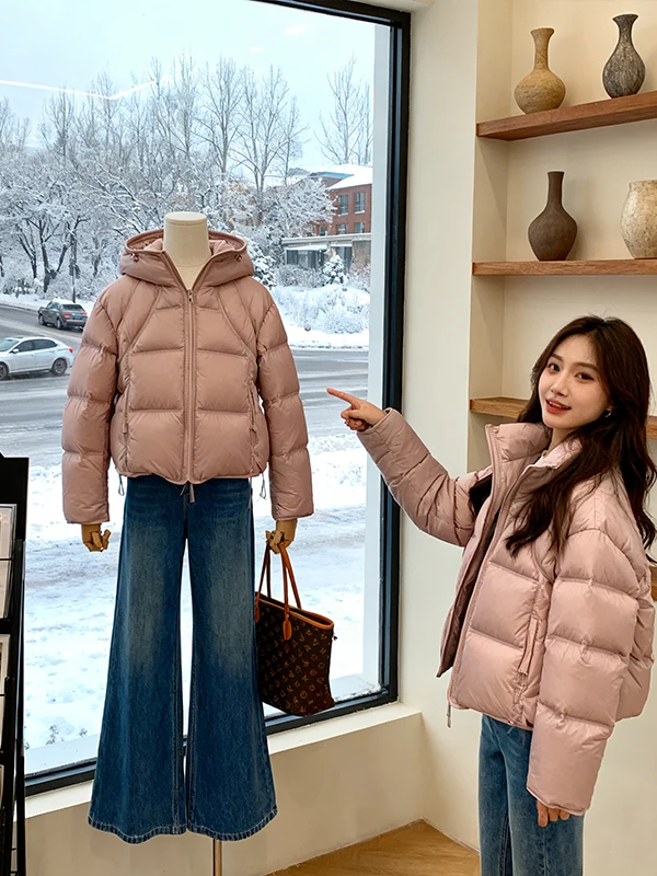 

Korean Sle ort Bread Jaet Women's Autumn Winter Thiened Hooded Cotton Coat Small Size Loose Warm Slimming Outerwear