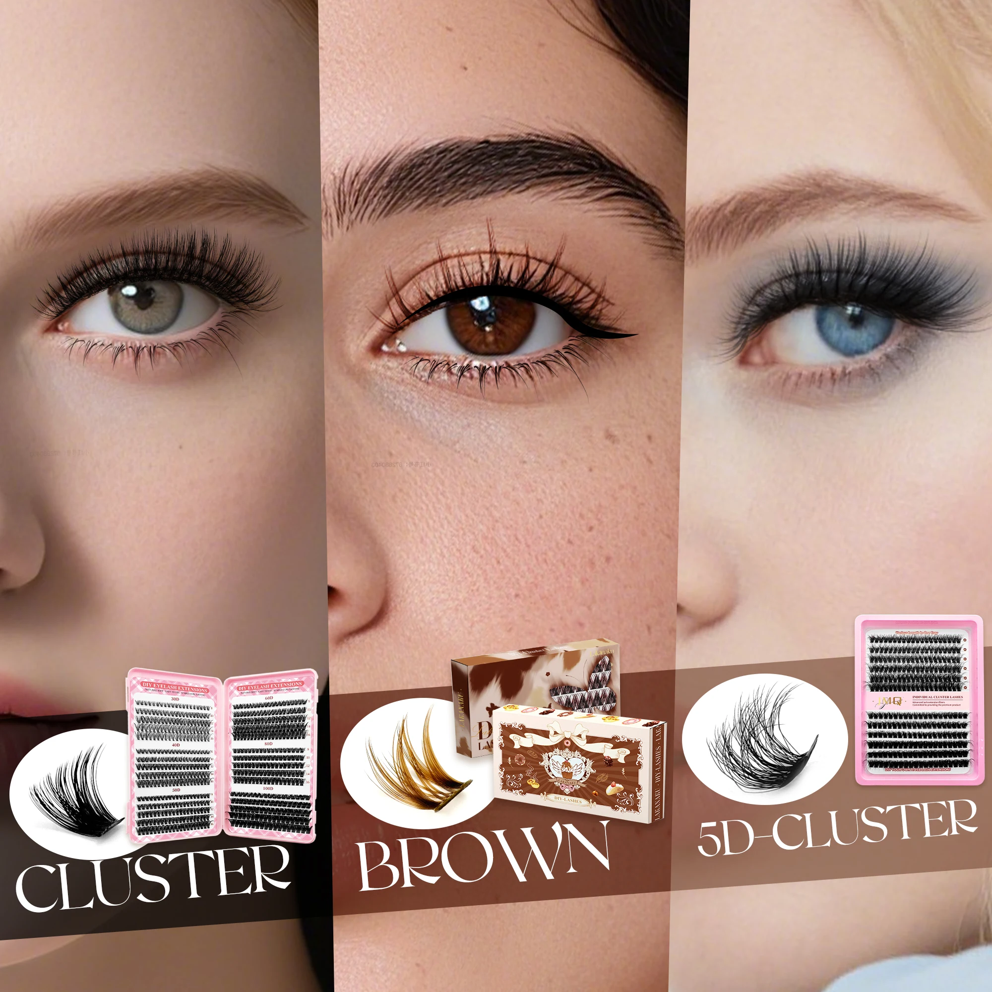 

LAKANAKU Lashes Clusters Kit D Mega Volume Brown Fluffy Lash Clusters Thick Eyelash ExtensionIndividual Lashes for Beginners