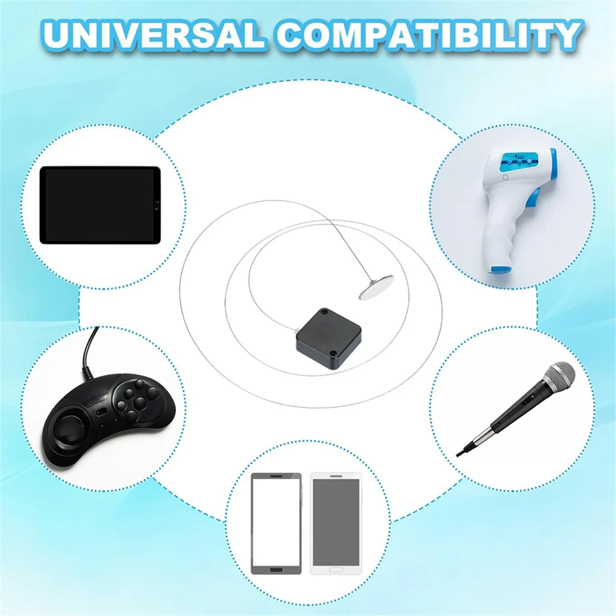 

A002 5 Ft Retractable Remote Control , 2 Pack Security Cable Lanyard Lock with Double Sided Adhesive & Screw