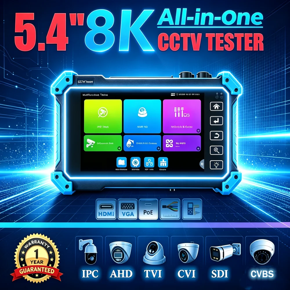 Tahlitech Camera Tester CCTV PTZ Camera 8MP AHD CVI TVI ONVIF Camera Tester UTP RJ45 Network Cable Tester WIFI Analysis IPC Test