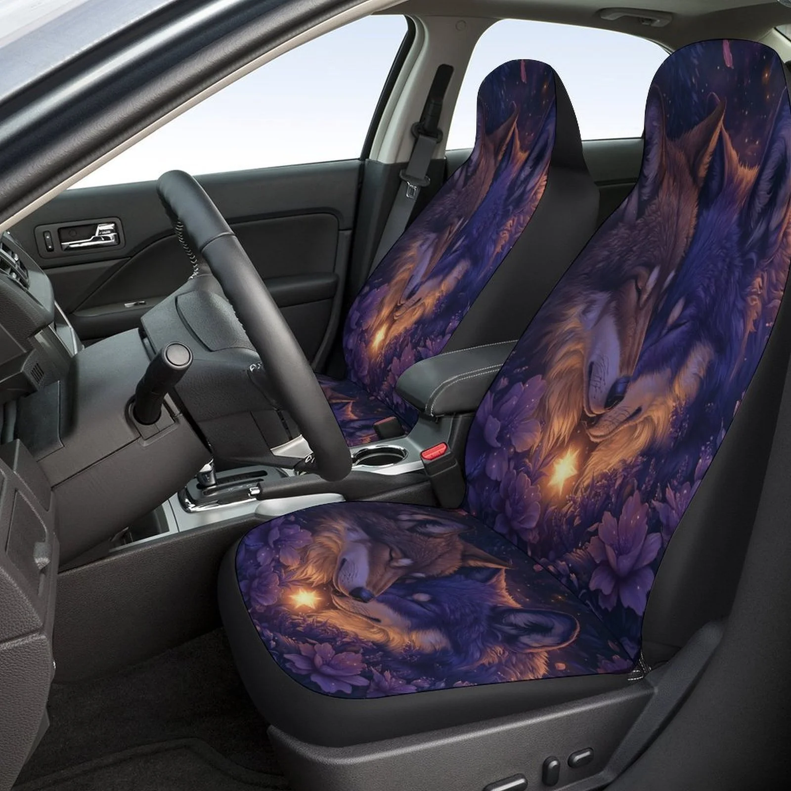 Wolf Dream Garden Designed Car Seat Cover Set For Most Cars, Trendy Novelty High-quality Car Seat Protector Covers Full Set, Uni