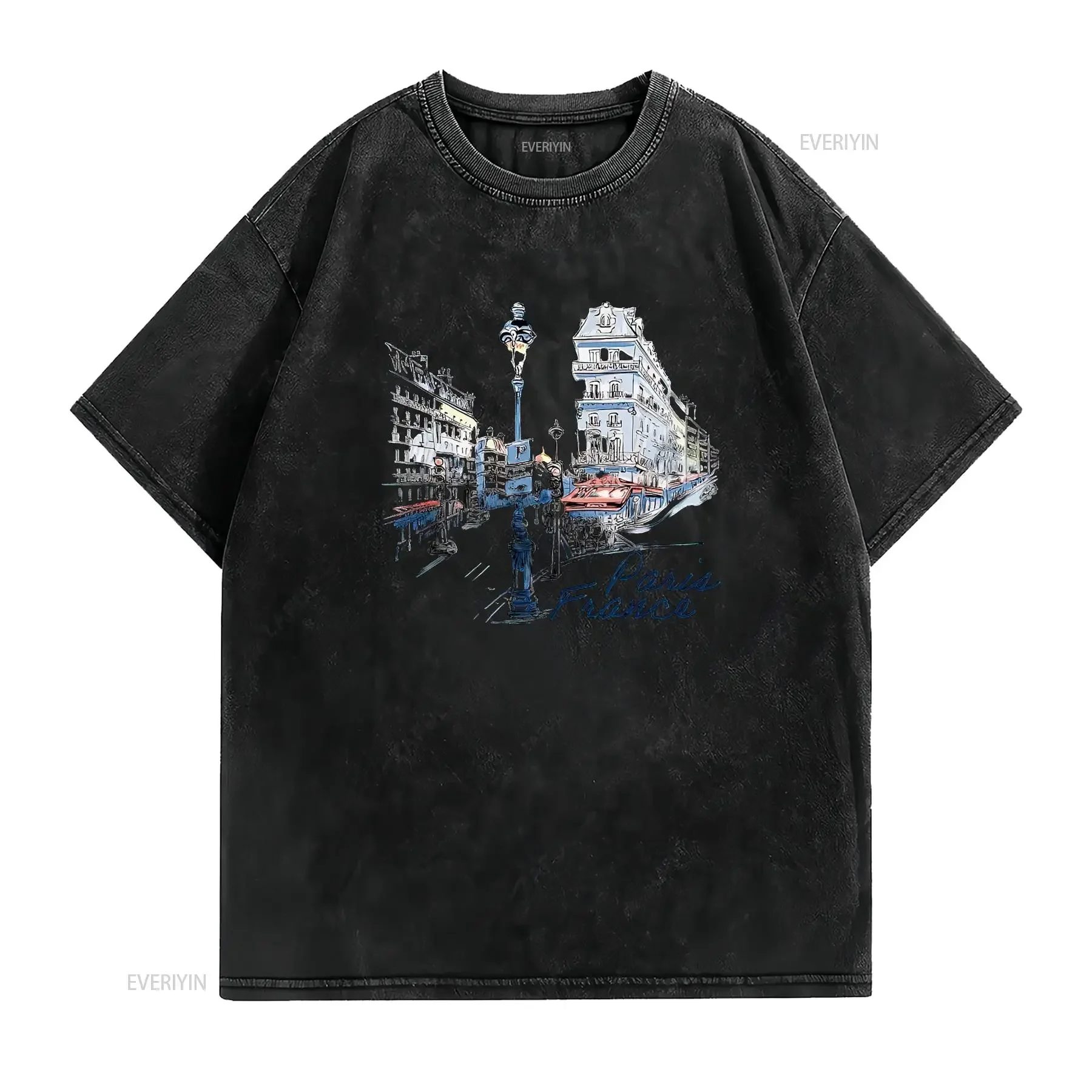 Paris France Souvenir tee T Shirt Streets of Womens White Large vintage Washed Slightly fashion Soft Top For Everyday Wear