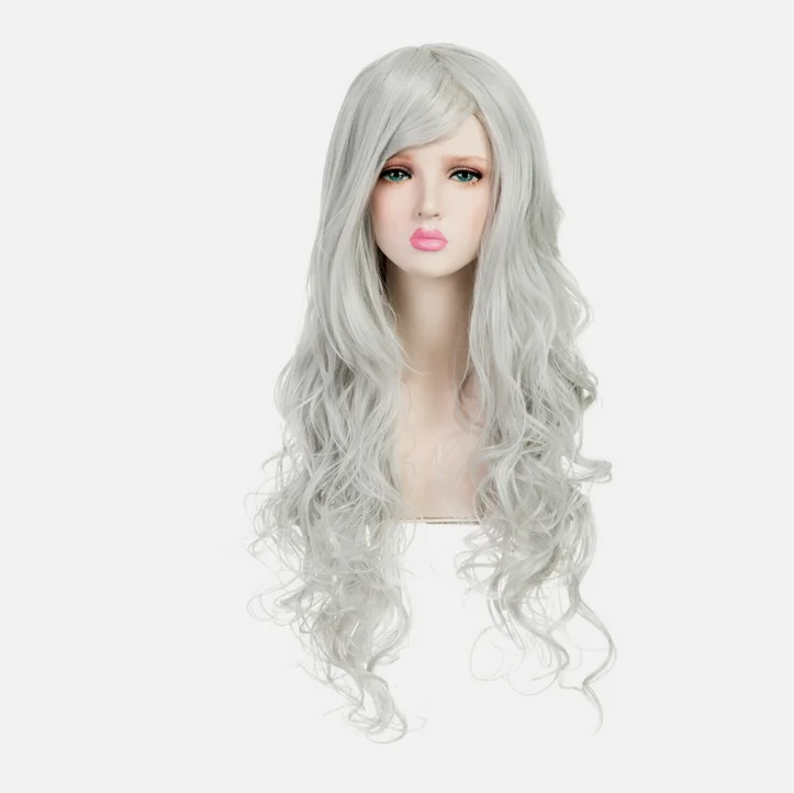 Full Head Long Curly Wave Stunning Wig Charming Costume Wig (Silver)