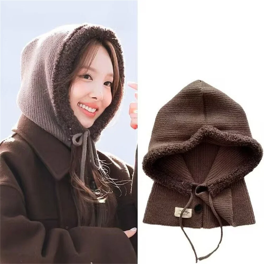 Kpop Idols NaYeon Knitted Hats Fashionable Personalized Pullover Knitted Hat Winter Warm Hoodie Neck Hats NAYEON Fans Collection