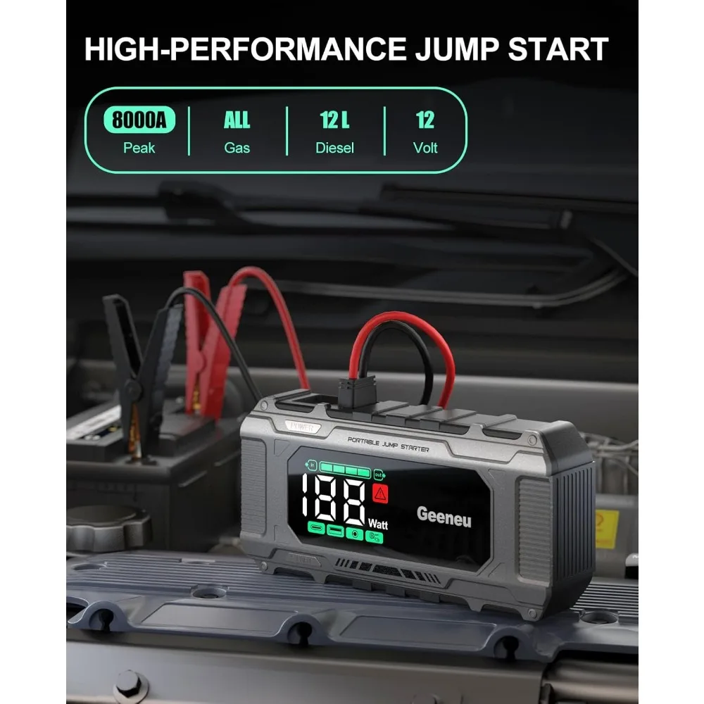 سيارة الانتقال كاتب بطارية البلوز حزمة 8000A 65W PD شحن سريع، المحمولة 12V شاحن بطارية السيارة الداعم صندوق الانتقال (جميع الغاز / 12.0