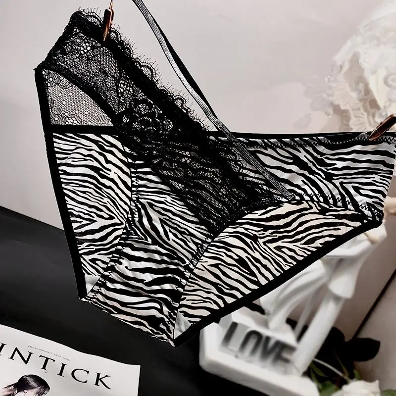 Luxury Thin Lace Underwear Sexy Zebra Leopard Silky Comfortable Women\'s Briefs Pure Cotton Crotch Low Waist Fashion Panties 2024