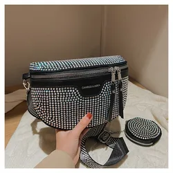 Fashion Rhinestone Belt Bag Street Trend Women Chest Pack Luxury Brand Waist Bags Shoulder Bag Quality Soft Leather Fanny Pack