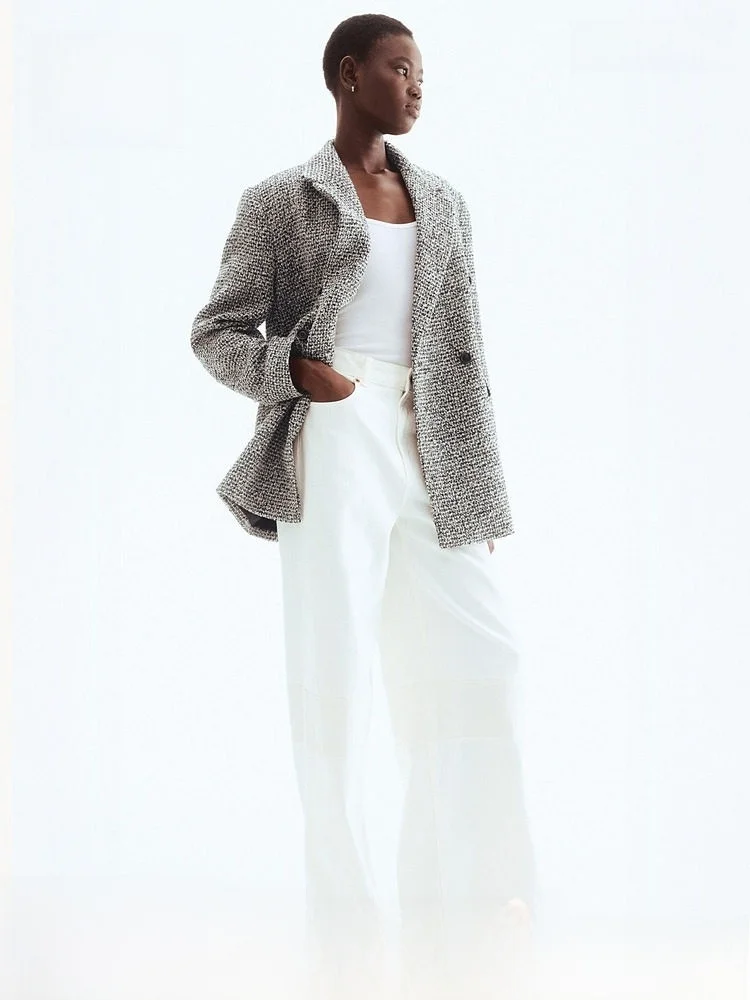 

H&M Spring Women's Casual Double-Breasted Suit 293052 Wool And Polyester Blend Daily Office Wear Fem Faion