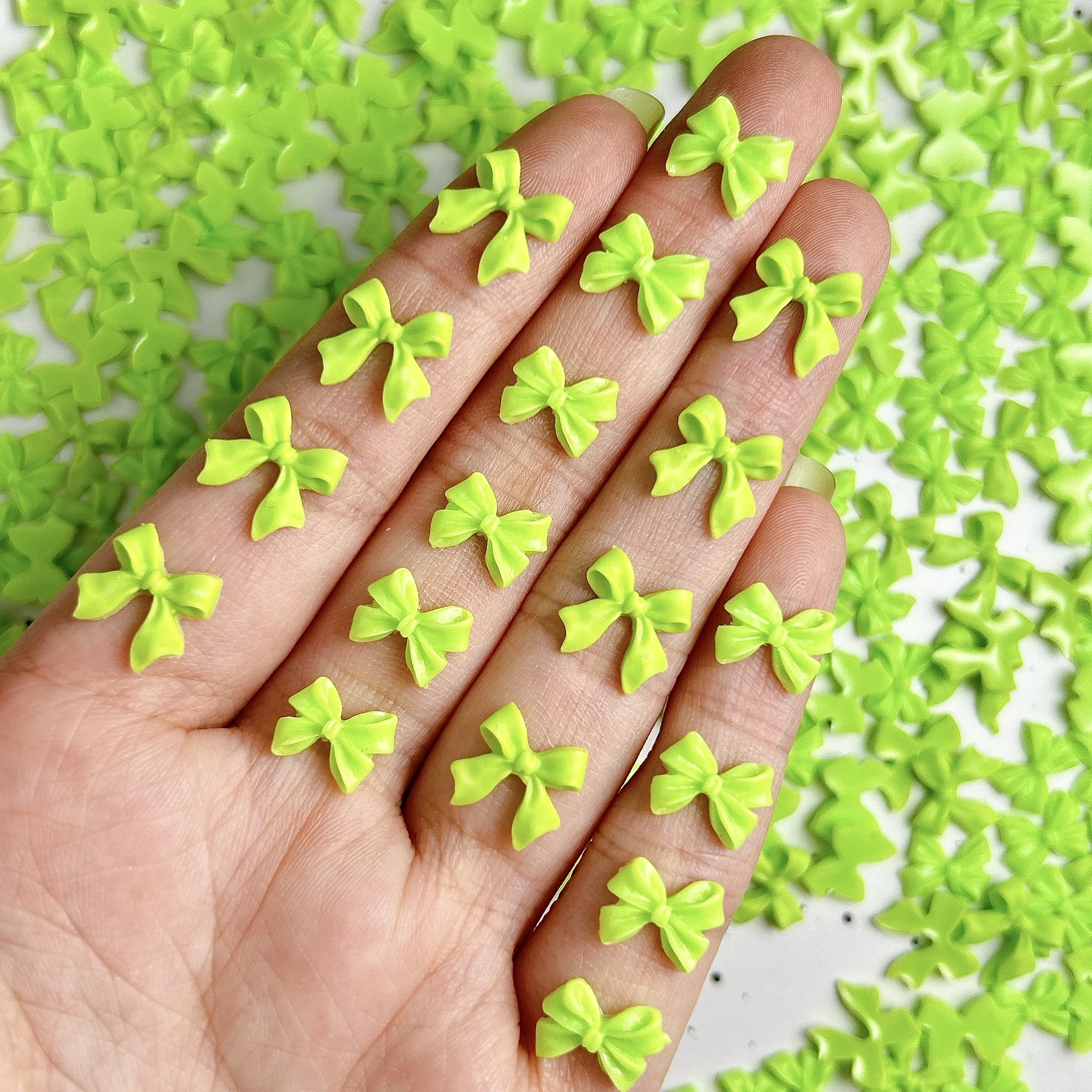 50PCS Fresh Green Ribbon Bow Nail Charms 3D Resin Cute Solid Color Bow Art Accessories for Hair Clip Phone Case Manicure DIY