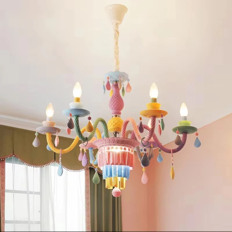 

Creative Children's Room Chandeliers American Candle Chandelier Lighting Romantic Modern LED Chandeliers Bedroom Pendant Lamps