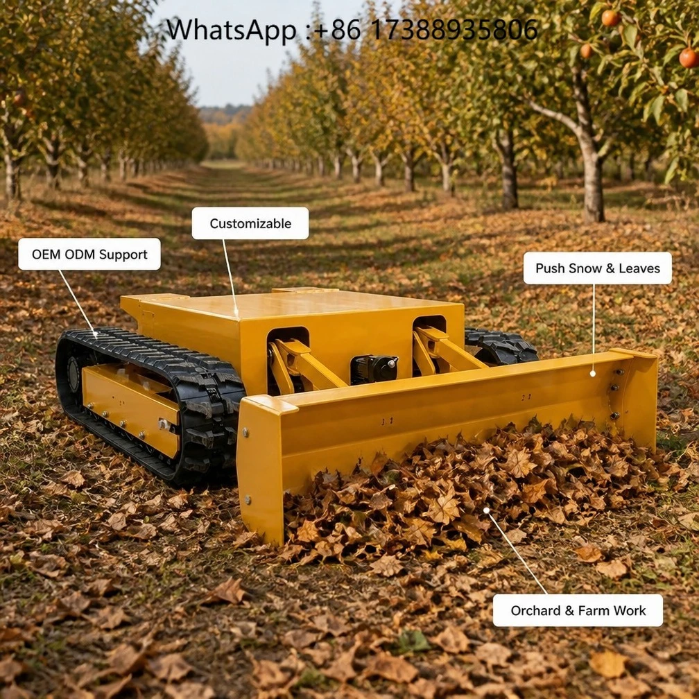 Tracked Leaf Cleaner Remote Control Height Adjustable Blade Crawler Robot, Orchard Farm Snow Push Animal Waste Cleaning