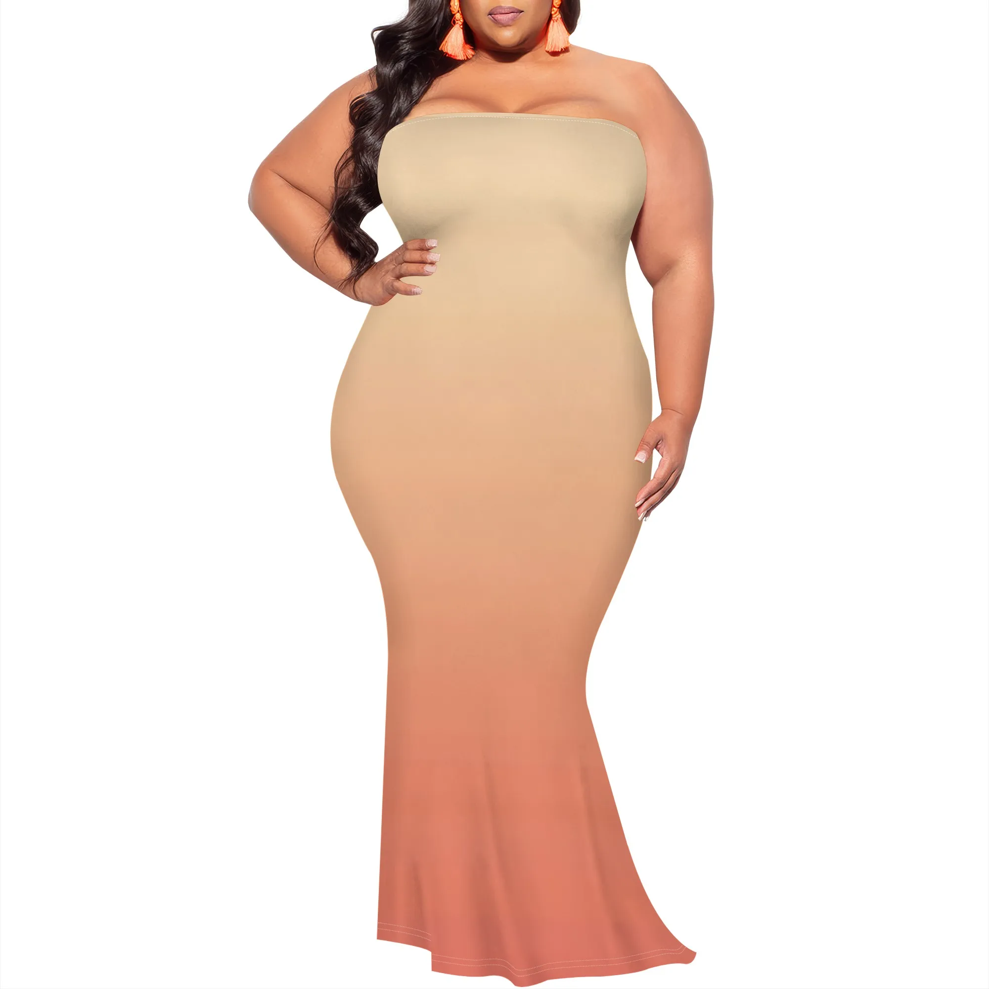 

Summer Fitted Dress for Women Strapless Tube Top Off Shoulder Sleeveless Party Club Mermaid Hem Long Dress