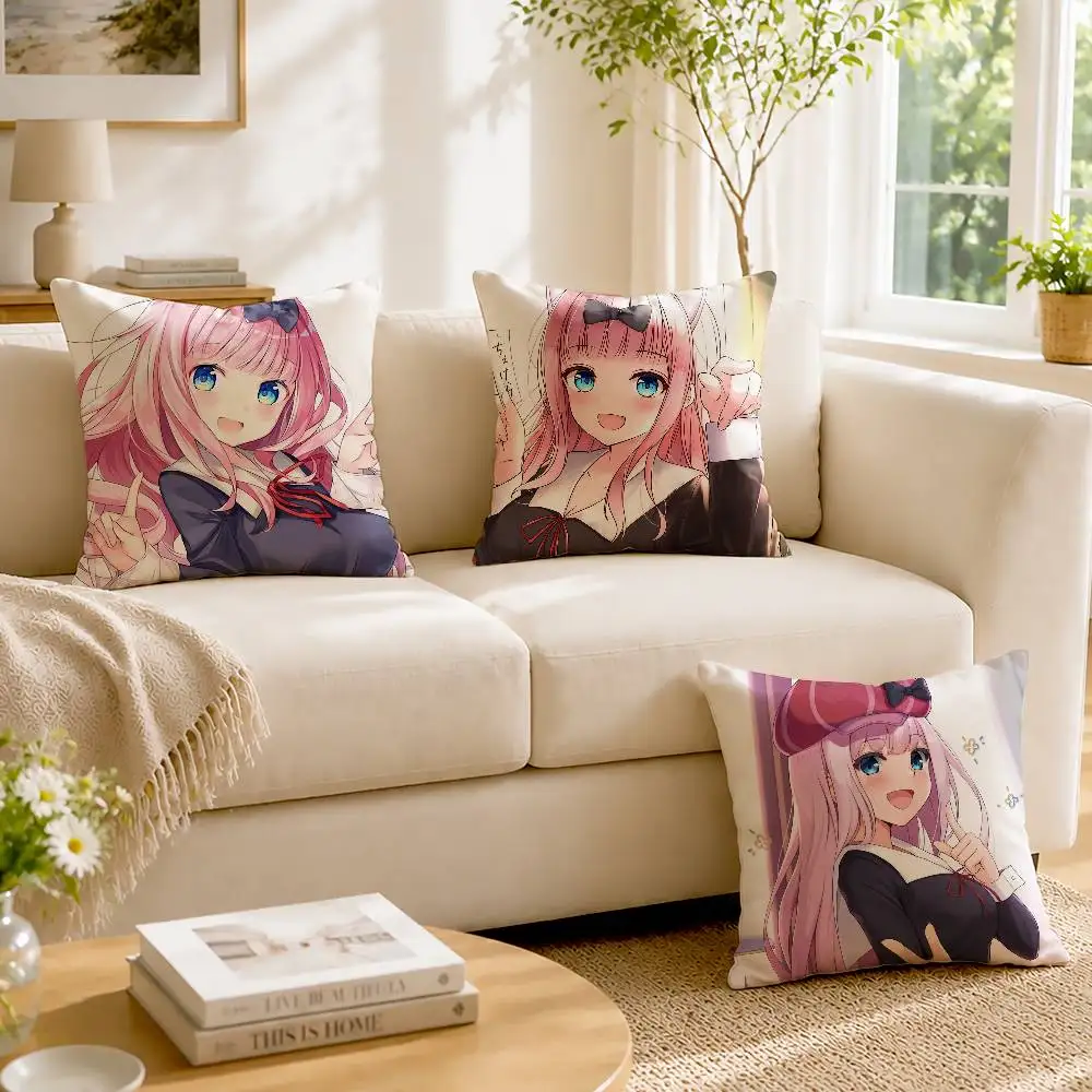 Cute C-Chika F-Fujiwara K-Kaguya-sama Customizable Square Cushion Cover Double Sided Print Pillow Case