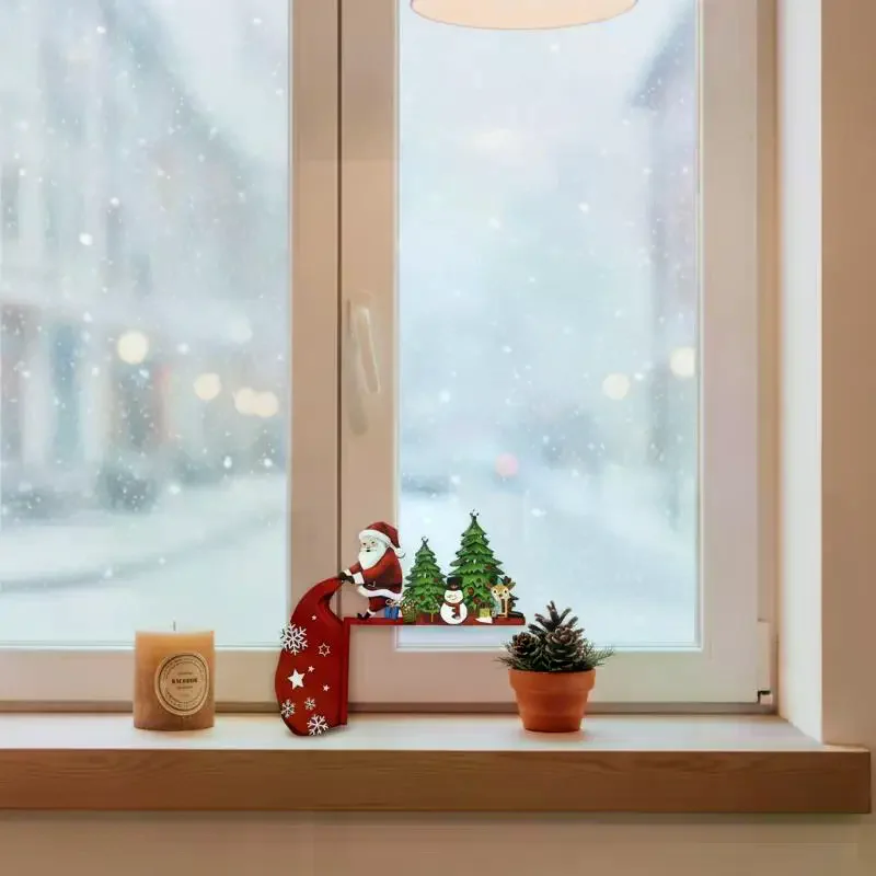 1/2Pcs Antique Wooden Christmas Door Corner Decoration Santa Claus With Reindeer And Snowman Holiday Party Decorations
